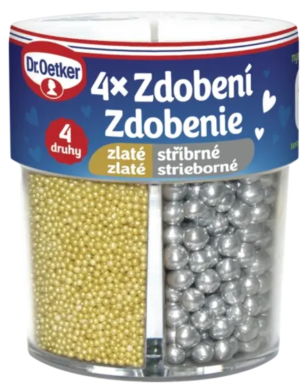 Zdobení 4 druhy zlaté/stříbrné Dr. Oetker