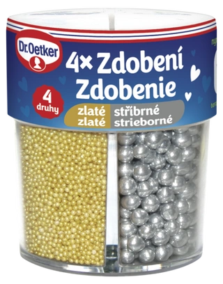 Zdobení 4 druhy zlaté/stříbrné Dr. Oetker